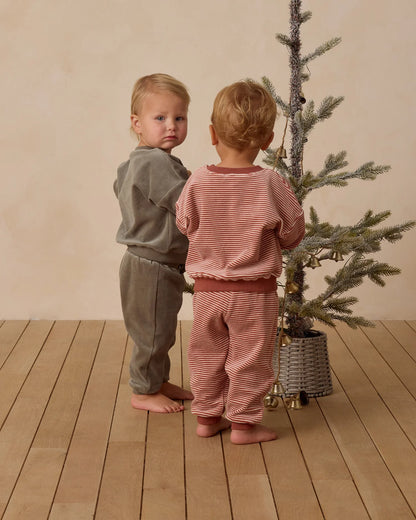 Velour Relaxed Sweatshirt + Pant Set || Candy Stripe
