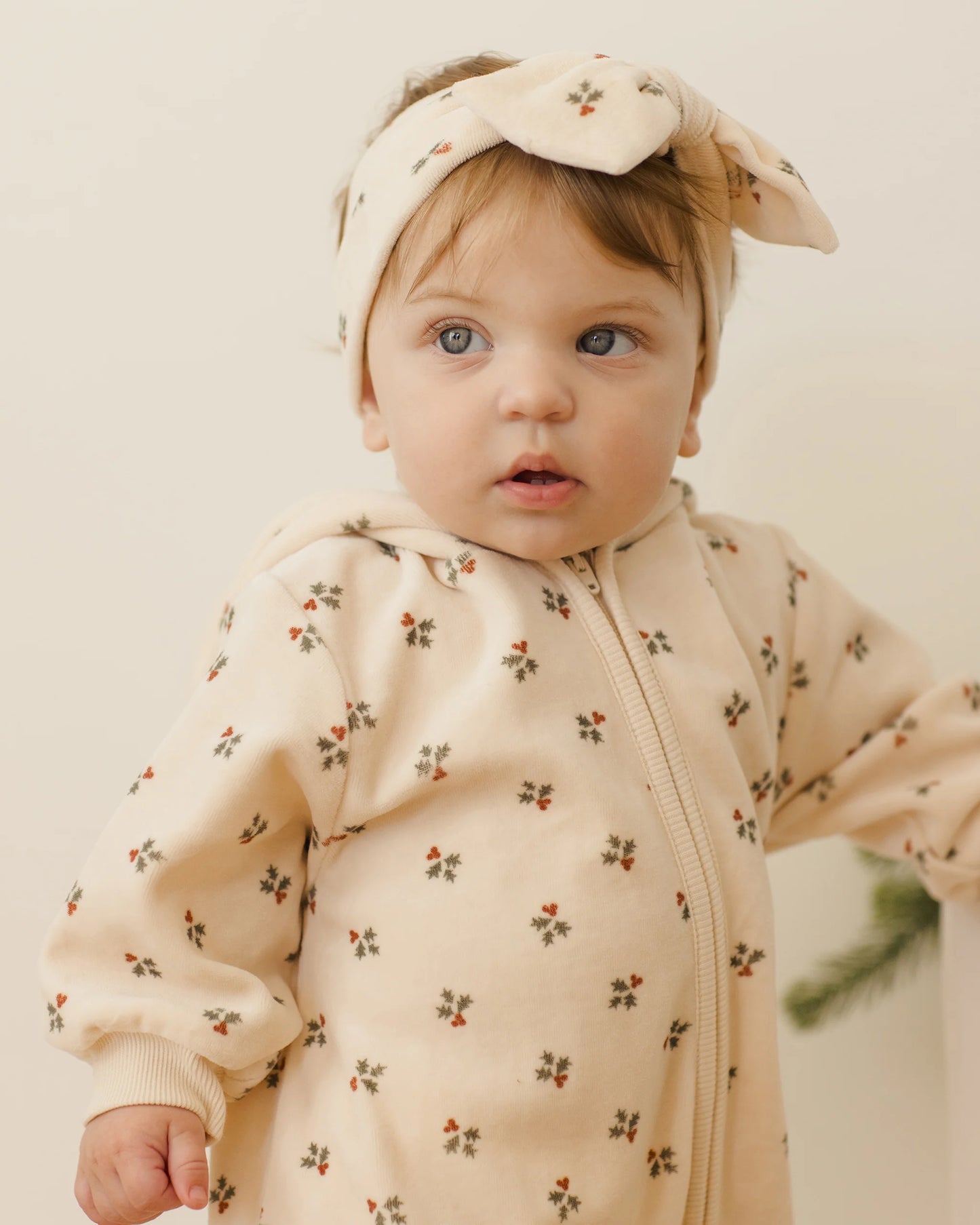 Velour Bow Headband || Holly Berry