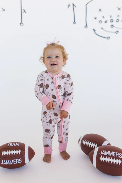 Blush Football Zipper Romper