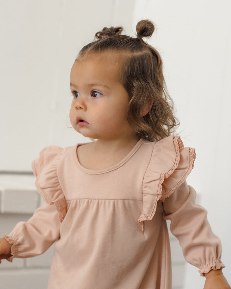 Long Sleeve Flutter Dress | Dusty Rose