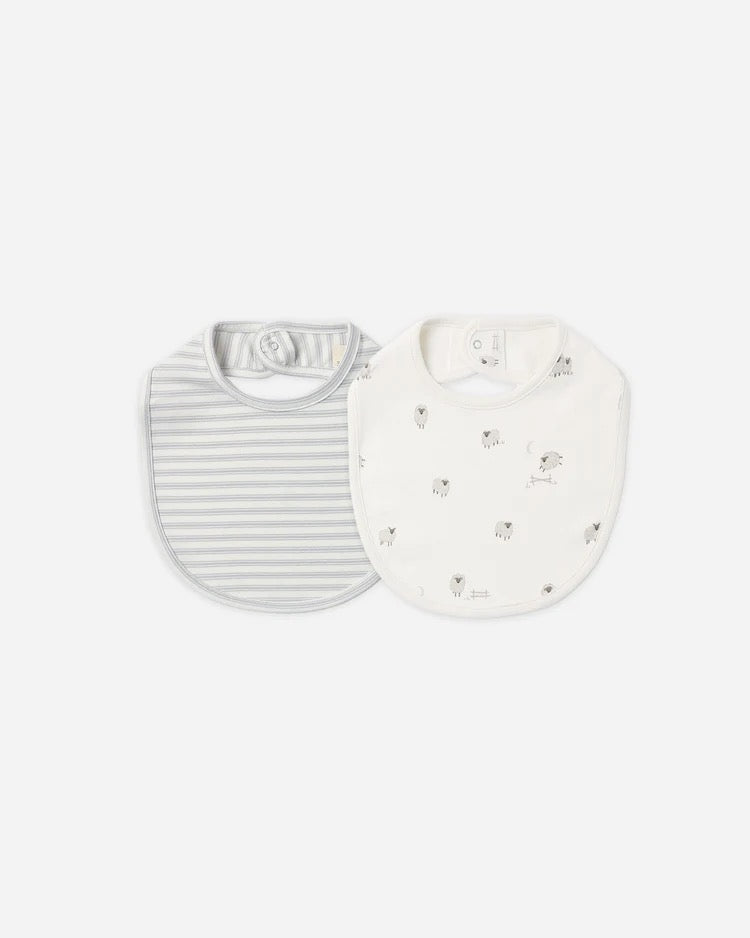 Jersey Snap Bib, 2 Pack | Sheep & Cloud Stripe