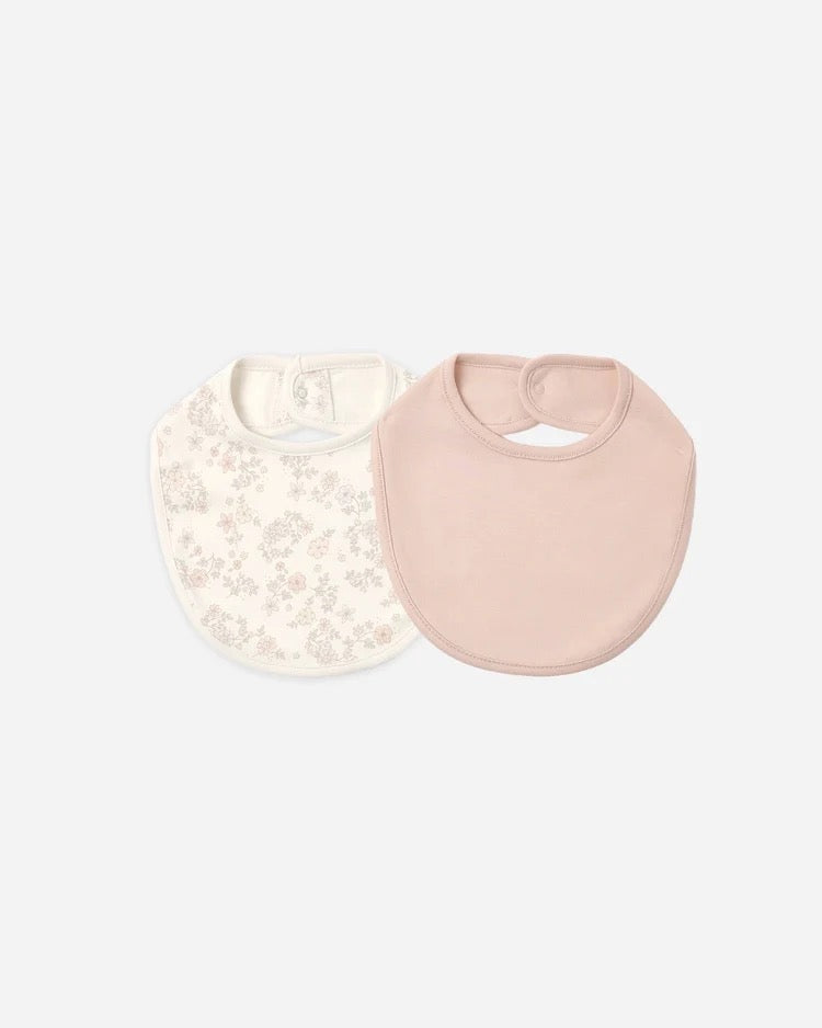 Jersey Snap Bib, 2 Pack | Floral Vine & Dusty Rose
