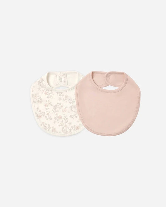 Jersey Snap Bib, 2 Pack | Floral Vine & Dusty Rose