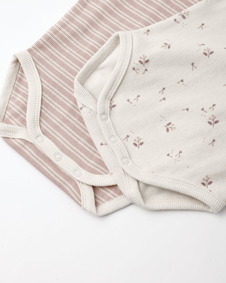 Ribbed Bodysuit, 2 Pack | Dusty Rose Microstripe & Fall Ditsy
