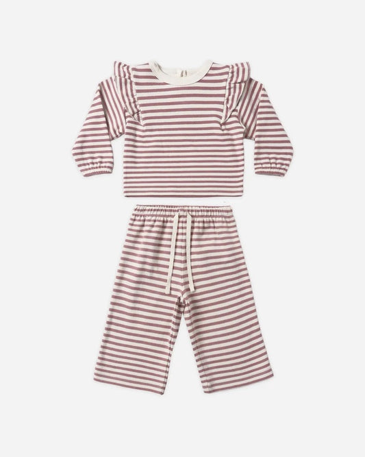 Ruffle Cozy Set | Mulberry Stripe