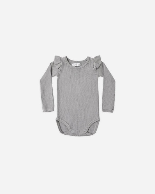 Rylee + Cru Shoulder Ruffle Bodysuit + Legging, Dusty Blue