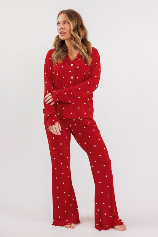 Ruby Polka Dot Women's Long Sleeve Ruffle Set