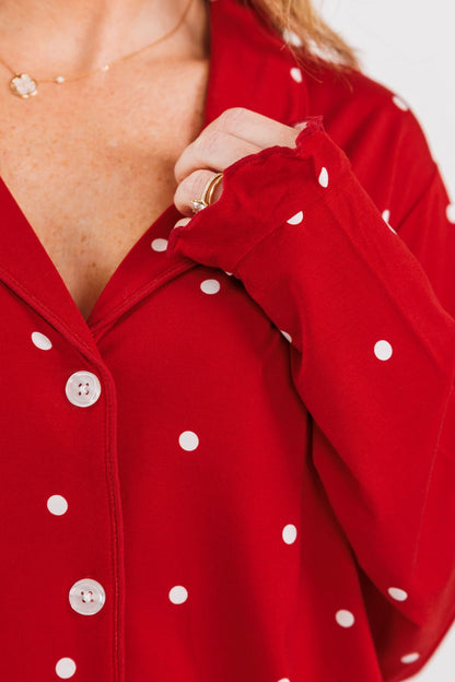 Ruby Polka Dot Women's Long Sleeve Ruffle Set