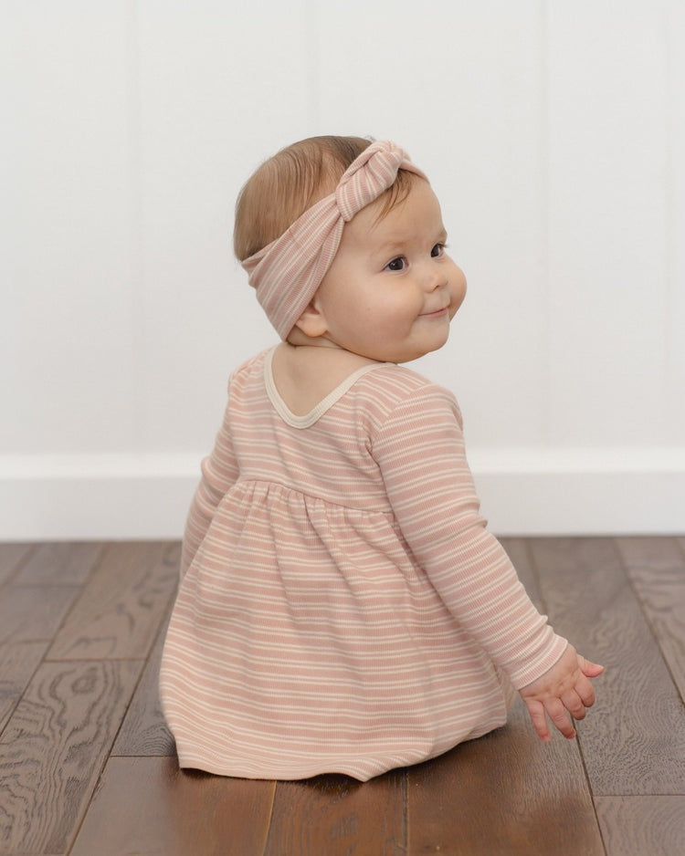 Ribbed Long Sleeve Dress | Dusty Rose Microstripe