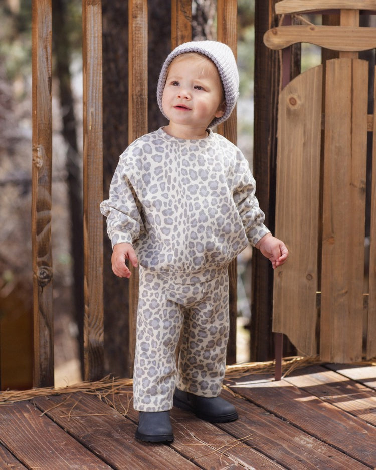 Oversized Sweatshirt + Wide Leg Sweatpants | Blue Leopard