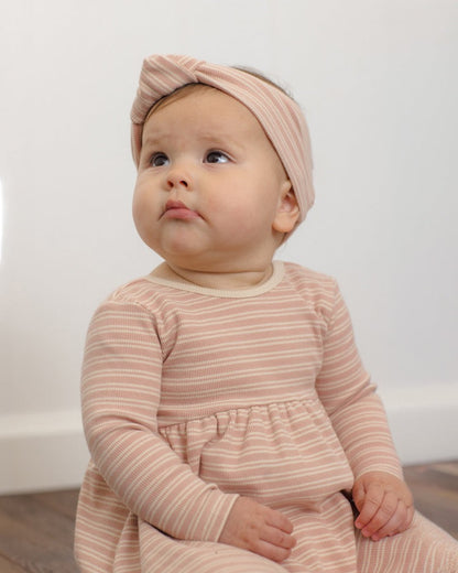 Ribbed Long Sleeve Dress | Dusty Rose Microstripe