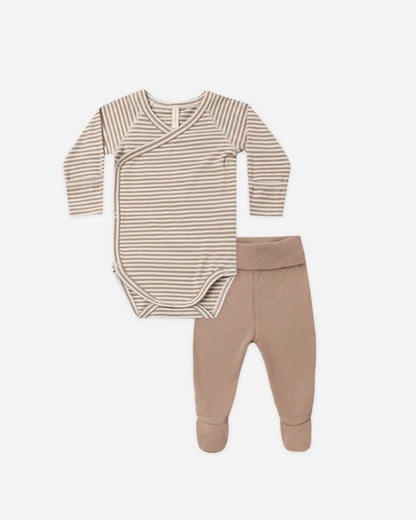 Side Snap Bodysuit + Pant Set | Almond Stripe