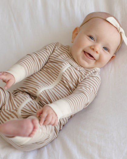 Zip Long Sleeve Sleeper | Almond Stripe