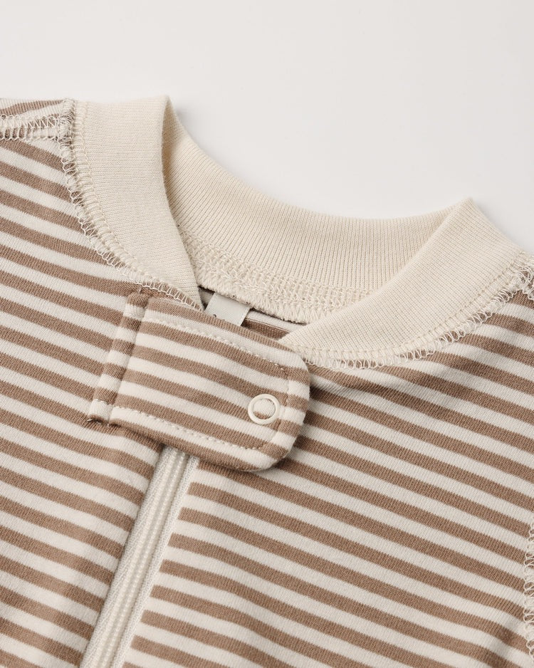 Zip Long Sleeve Sleeper | Almond Stripe