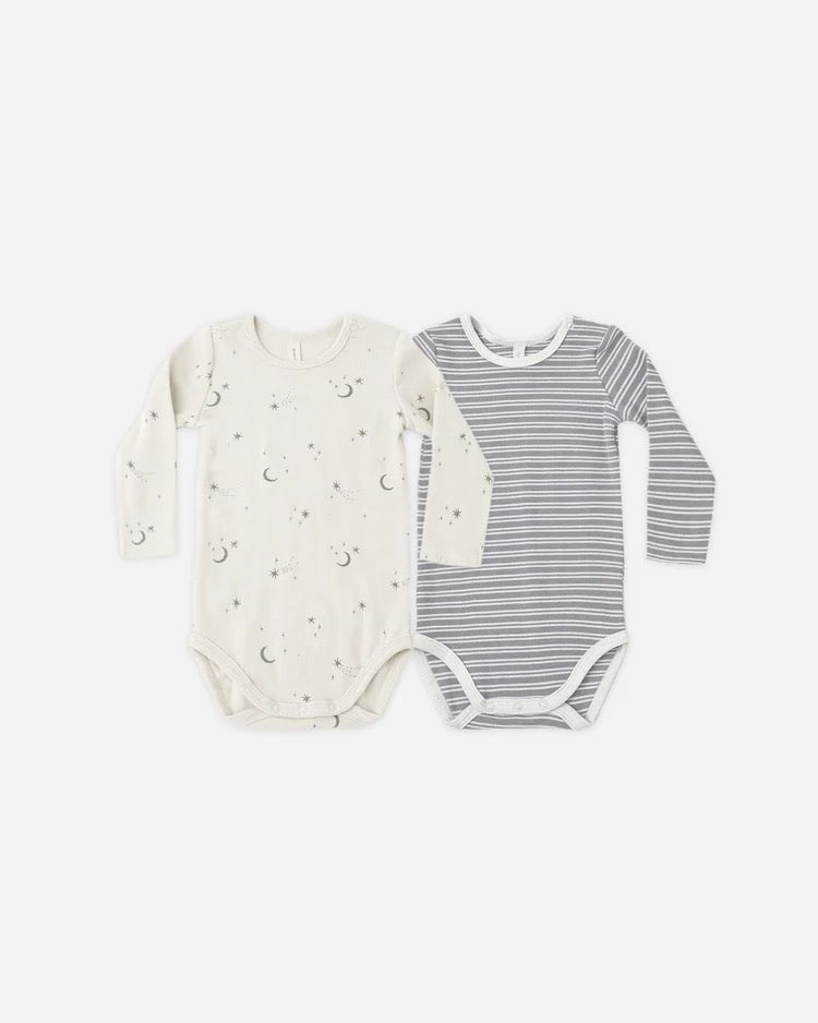 Ribbed Bodysuit, 2 Pack | Slate Microstripe & Celestial