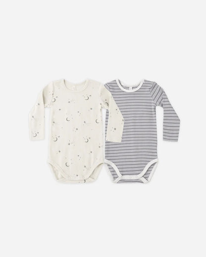 Ribbed Bodysuit, 2 Pack | Slate Microstripe & Celestial