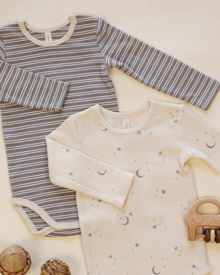 Ribbed Bodysuit, 2 Pack | Slate Microstripe & Celestial