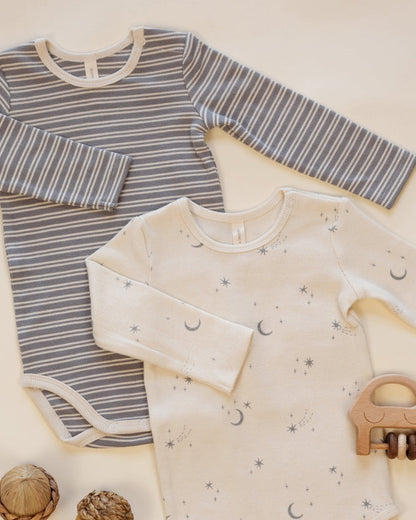 Ribbed Bodysuit, 2 Pack | Slate Microstripe & Celestial