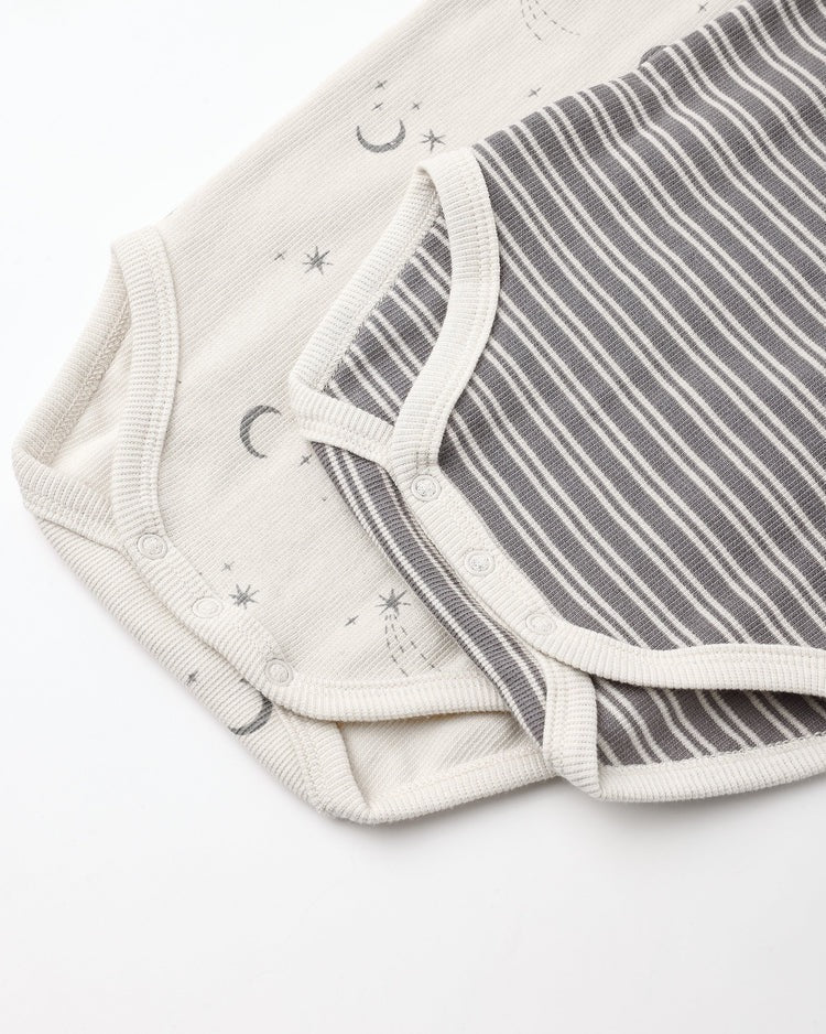 Ribbed Bodysuit, 2 Pack | Slate Microstripe & Celestial