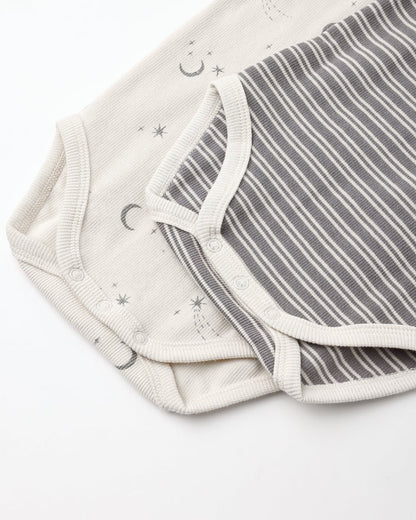 Ribbed Bodysuit, 2 Pack | Slate Microstripe & Celestial