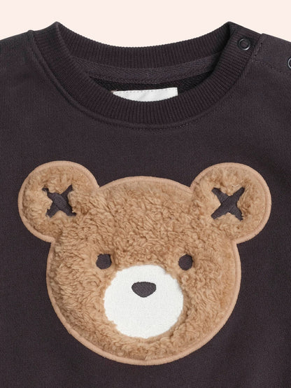 Furry Huxbear Sweatshirt + Moto Trackpant | Soft Black