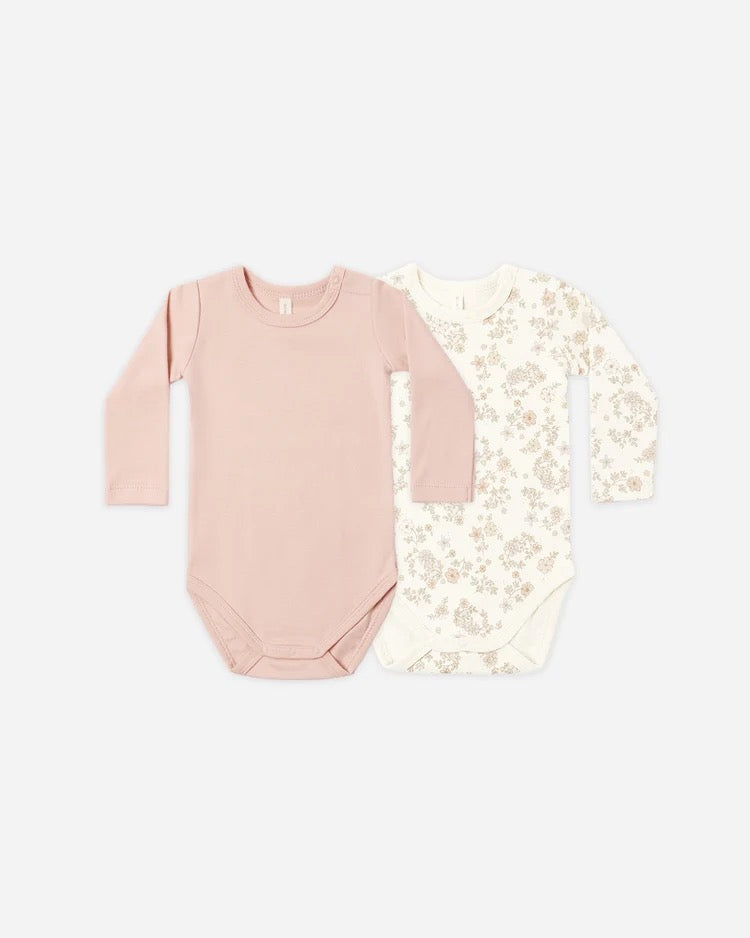 Jersey Bodysuit, 2 Pack | Floral Vine & Dusty Rose
