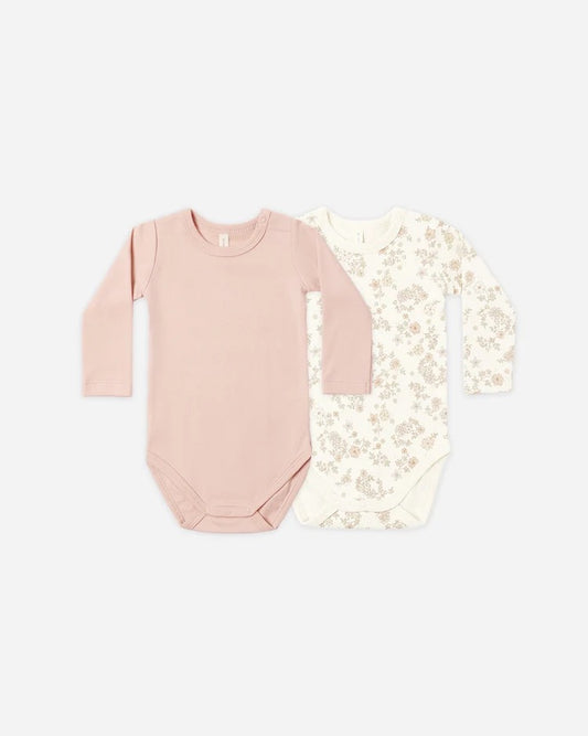 Jersey Bodysuit, 2 Pack | Floral Vine & Dusty Rose
