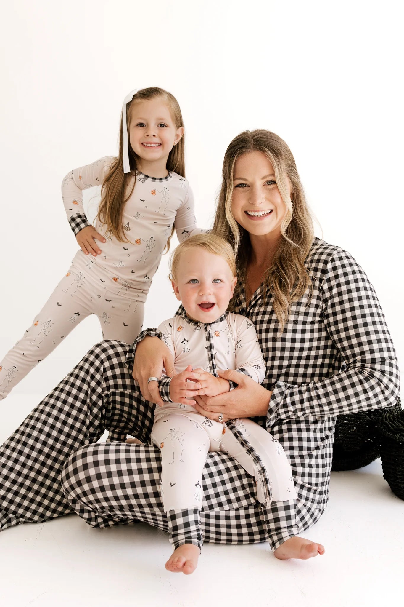 Black and Cream Gingham Women's Long Sleeve Ruffle Set