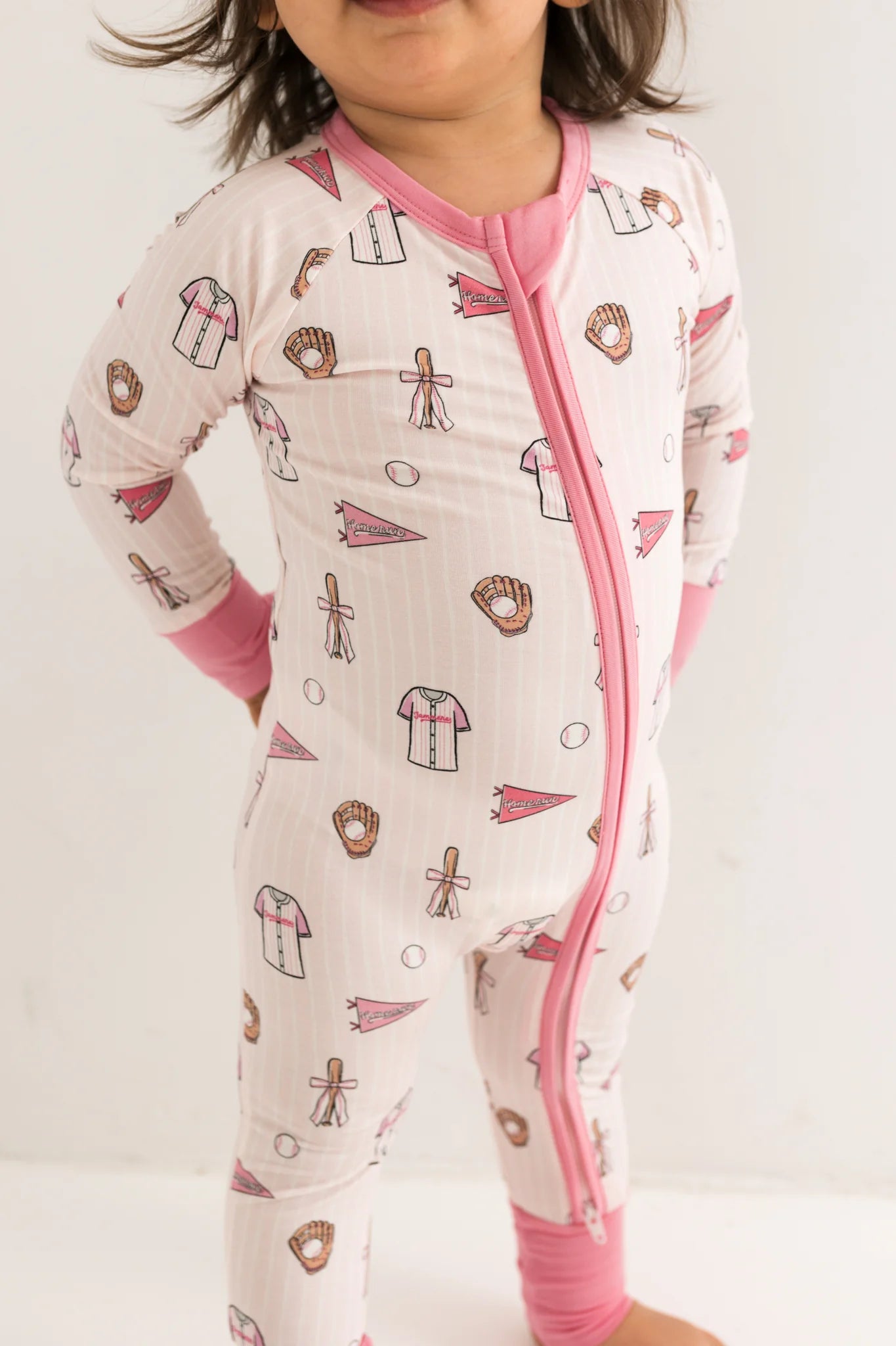 Pink Baseball Zipper Romper