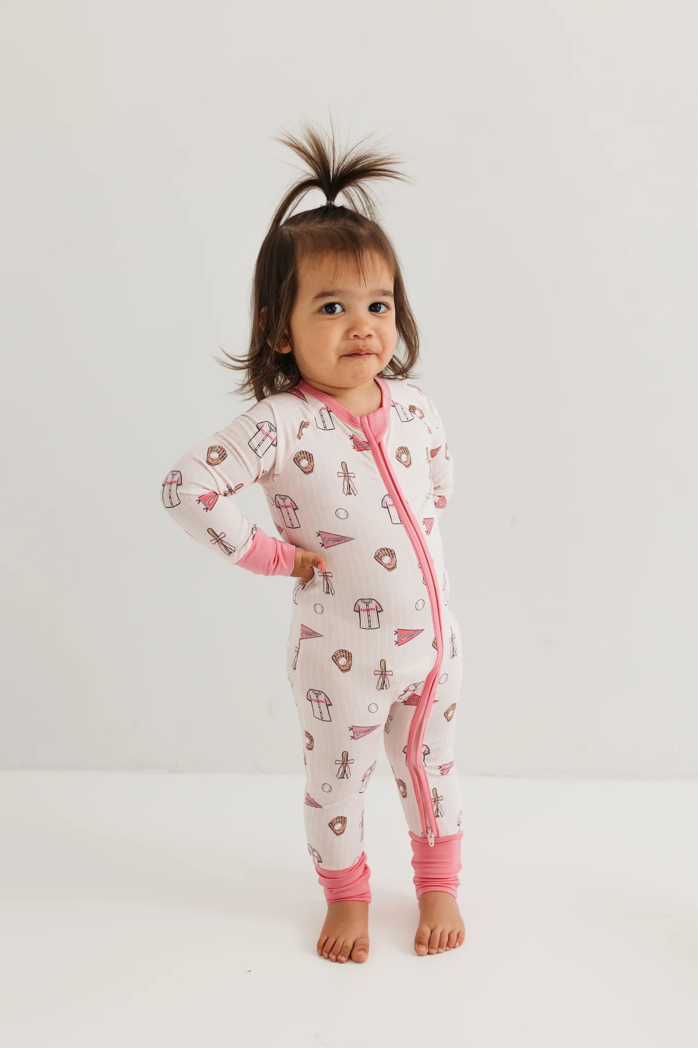 Pink Baseball Zipper Romper