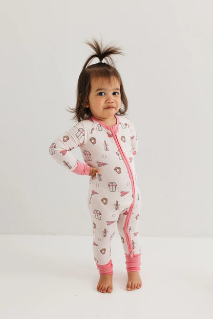 Pink Baseball Zipper Romper