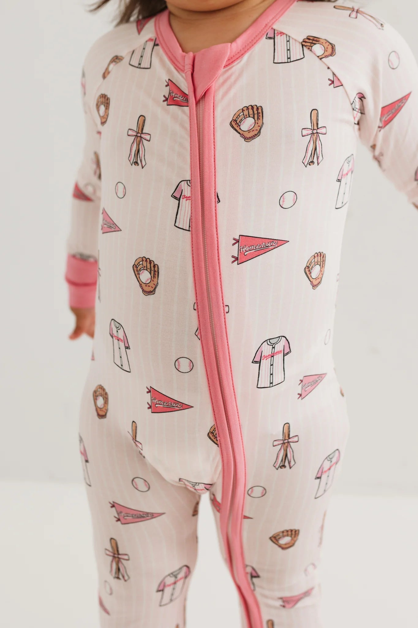 Pink Baseball Zipper Romper