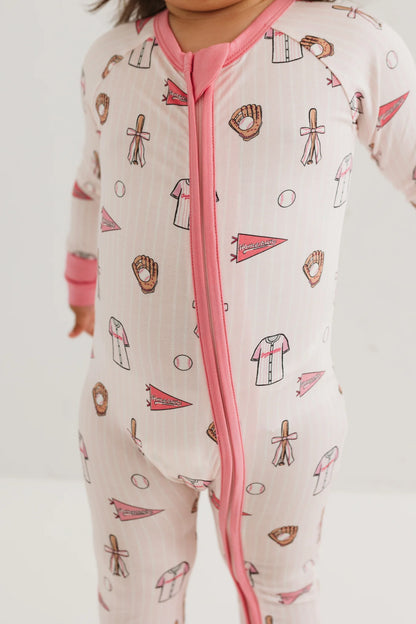 Pink Baseball Zipper Romper