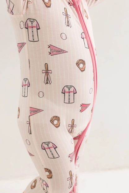 Pink Baseball Zipper Romper