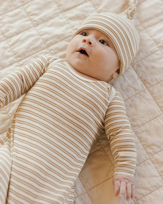 Knotted Baby Gown + Hat Set || Golden Stripe