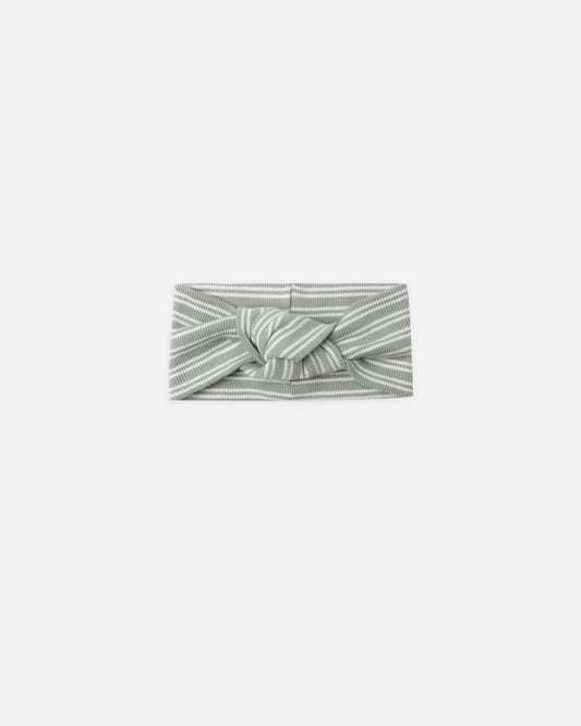 Ribbed Knotted Headband || Steel Blue Micro Stripe
