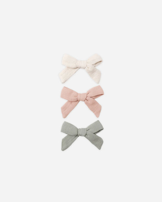 Bow W. Clip, Set Of 3 || Natural, Fern, Rose