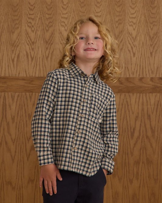 Collared Long Sleeve Shirt || Navy  Check