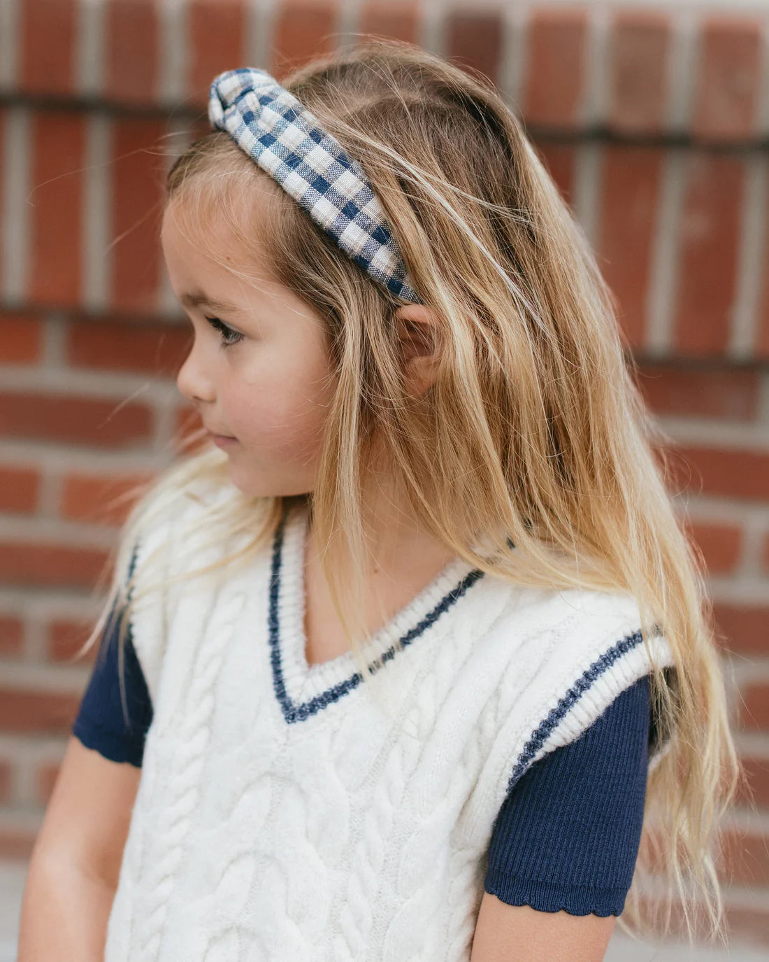 Knotted Headband | Navy Check