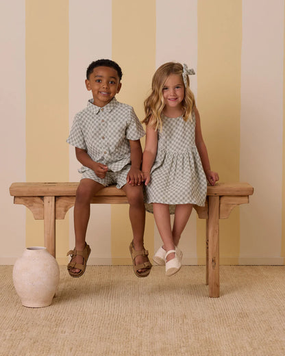 Collared Short Sleeve Shirt + Short Set  || Sage Check