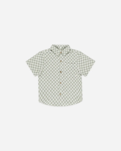 Collared Short Sleeve Shirt + Short Set  || Sage Check