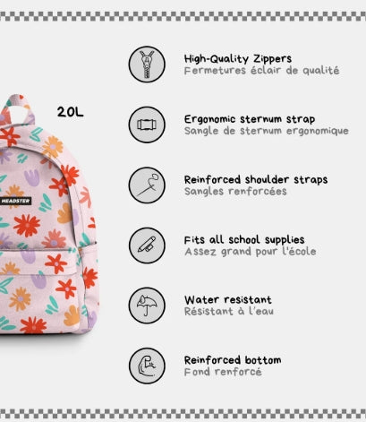 Painted Flowers 20L Backpack - Powder Pink