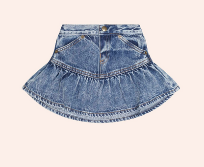 Strawberry Creme Riv Skivvy + Dreamy Denim Tiered Skirt