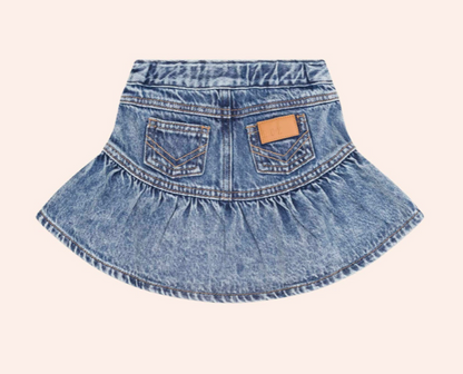 Strawberry Creme Riv Skivvy + Dreamy Denim Tiered Skirt