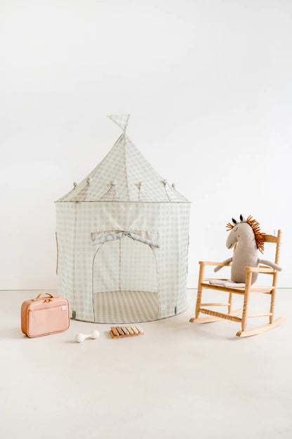 3 Sprouts Gingham Beige Recycled Fabric Play Tent