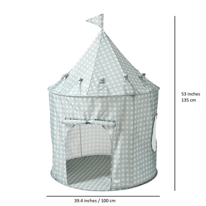 Gingham blue recycled fabric play tent