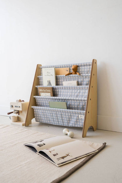 Beige Recycled Fabric Kids Book Rack - Gingham Colours