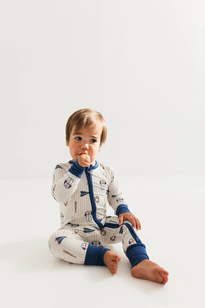 Blue Baseball Zipper Romper