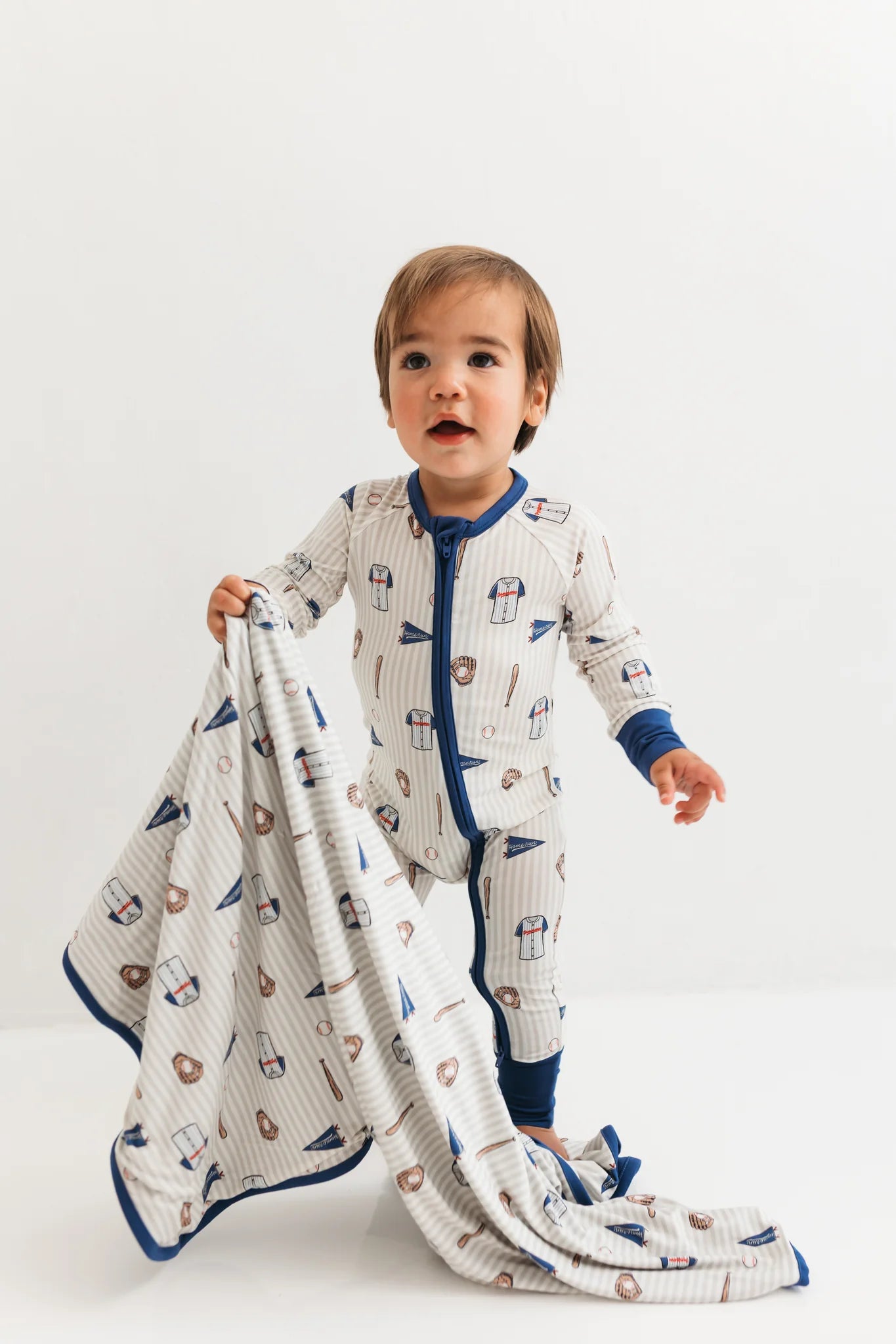 Blue Baseball Zipper Romper