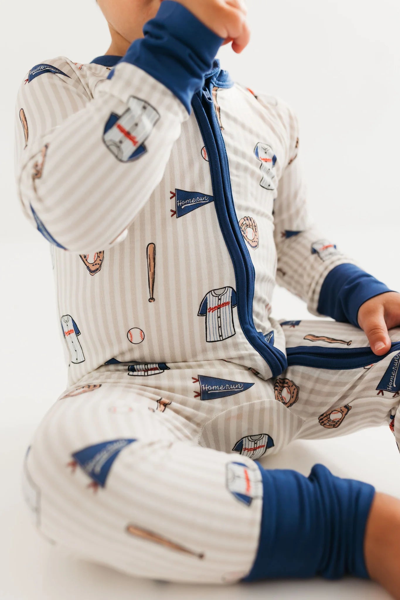 Blue Baseball Zipper Romper